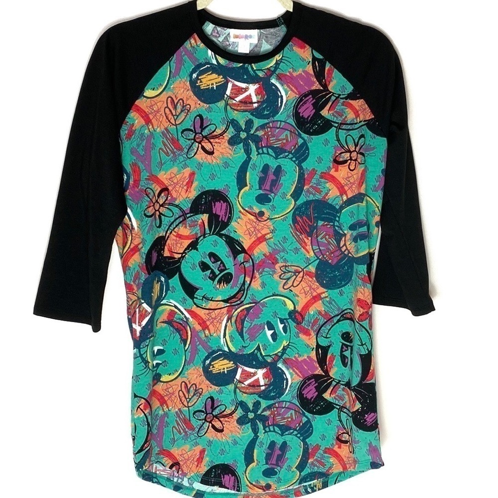 LuLaRoe green and black Mickey Minnie baseball tee small